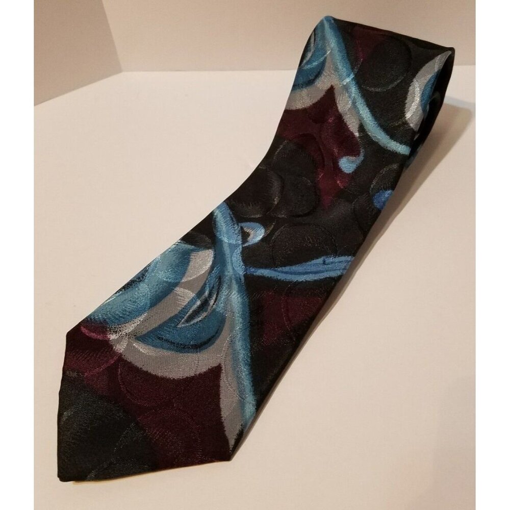 Botany 500 Abstract Geometric Polyester Mens Neck Tie Blue Black Silver 57"